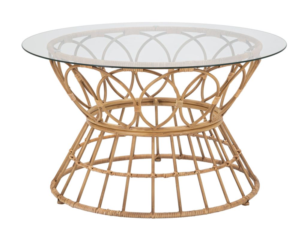 Rattan lerakóasztal, üveg lappal, kerek, 75 cm - MISTRAL1 - Butopêa